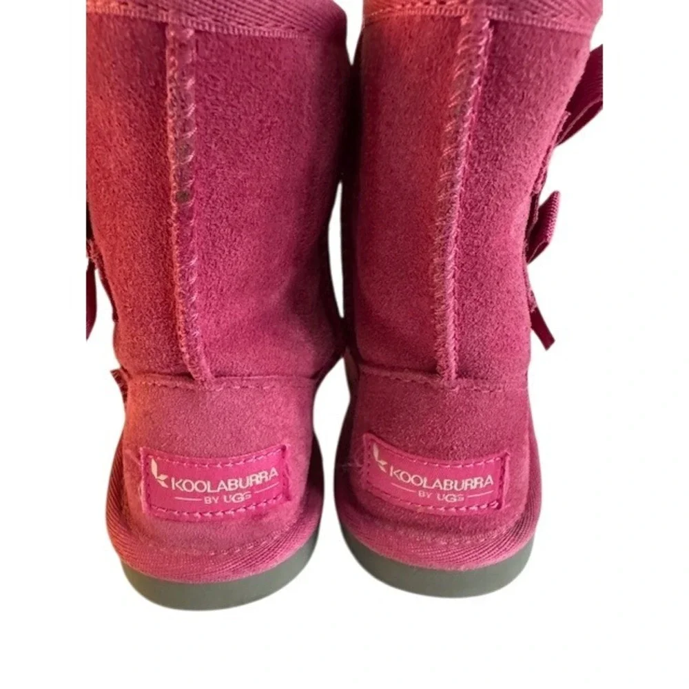 Koolaburra by UGG Pink Suede Boots Kids Bow Accents Winter‎ Shoes - Size 8